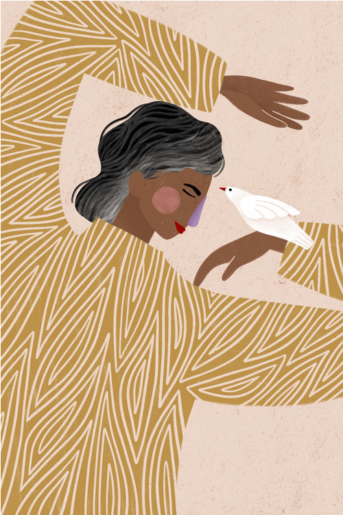 Canvas The Woman with The Bird (100x150 cm) av Bea Müller