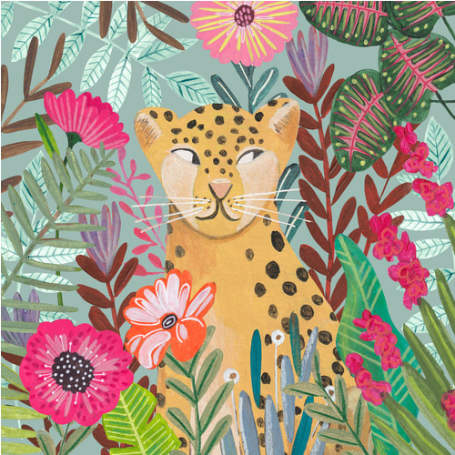Poster Leopard in Floral Jungle (40x40 cm) av Caroline Bonne Müller