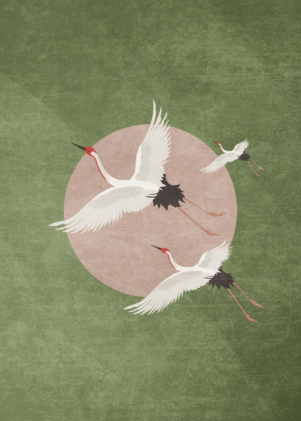 Tavla XL Cranes on Forest Green (100x140 cm) av Emel Tunaboylu
