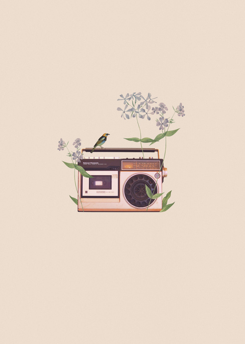 Canvas Floral Vintage Radio (50x70 cm) av Frida Floral Studio