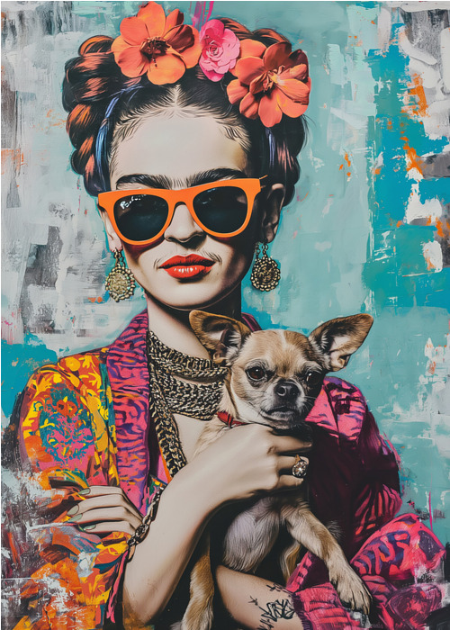 Canvas Frida Chihuahua (50x70 cm) av Mowzu